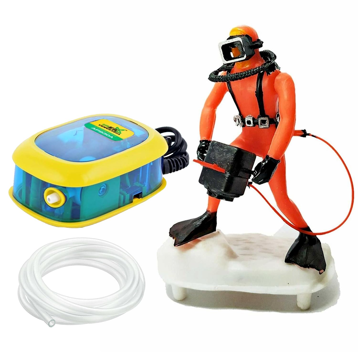 Jainsons Pet Products Aquarium Scuba Diver Decoration with Air Pump & Bubble Tube Oxygen Aerator Kit for Fish Tank Moving Diver Bubbler Ornament Fun & Functional Aquarium Decor