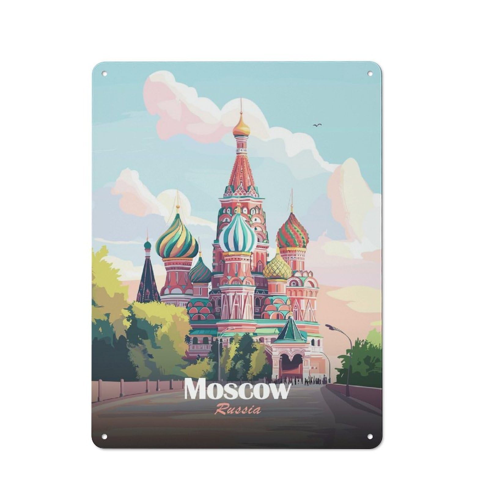 Junmoney Style-13 Vintage Garden Room Metal Sign 40X30cm Featuring Moscow, Russia St. Basils Cathedral Illustration, Utility Space Decor For Shed, Garden Room, Porch Or Garage