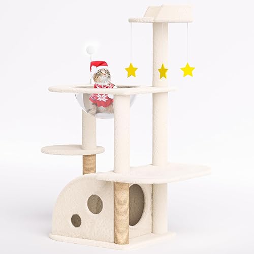 X XBEN Torre de árbol para gatos de 55 pulgadas, condominio para gatos grandes con nido de cápsula de espacio grande, cueva, escalera de escalón,