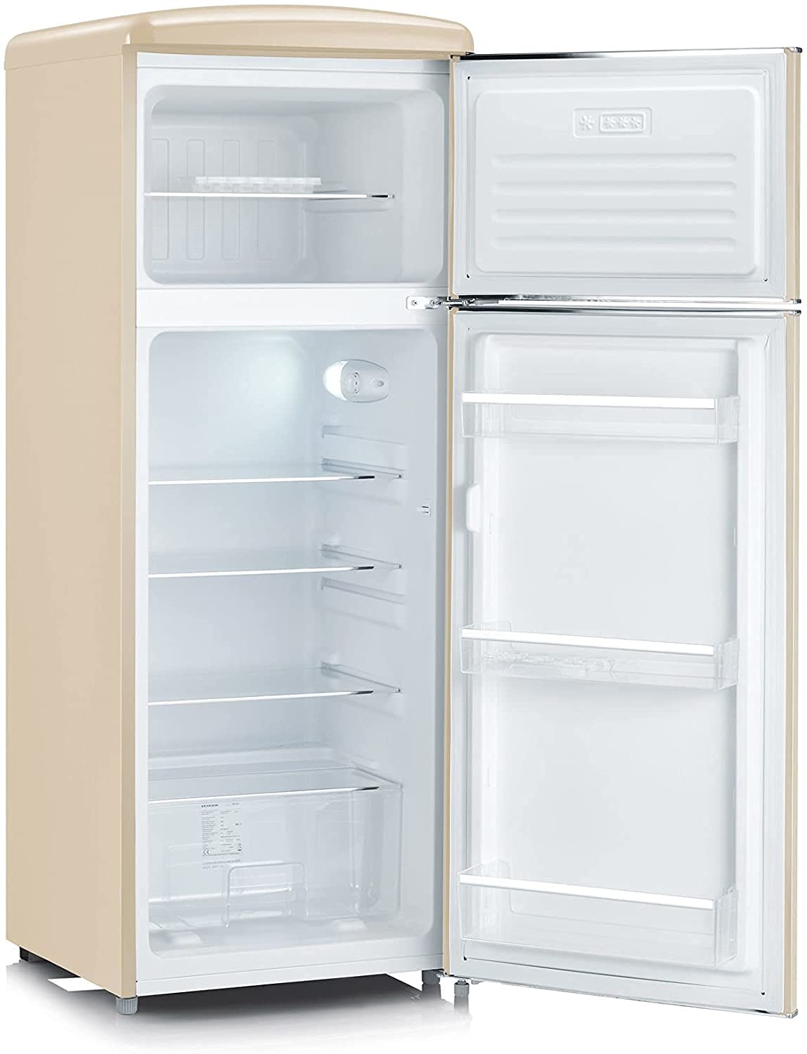 SEVERIN Frigorifero Combinato Retrò, Design Salvaspazio, 4 Ripiani Regolabili, Cassetto Verdura, Capacità Netta 206 L, Crema - RKG 8933
