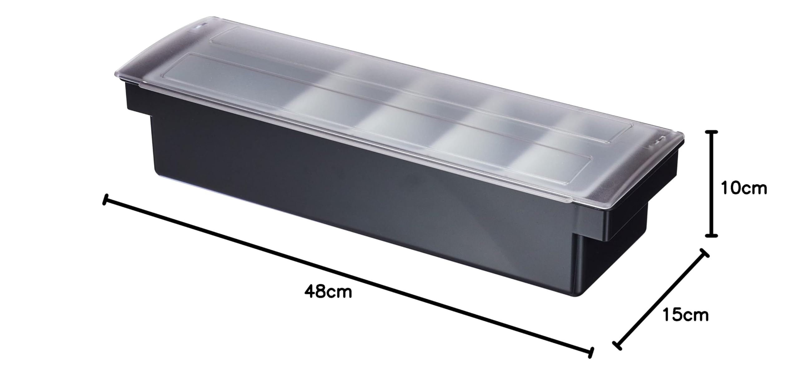 HENDI Portacondimentos de Bar, Bandeja de Guarniciones para Cócteles BarUp, Caja Organizadora con Tapa Transparente, 5 Contenedores de Polipropileno, 480x150x(H) 100mm, HIPS, Negro