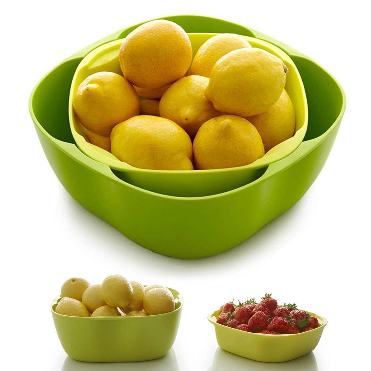 Home and Above Salad Bowl Set to Hold Fruits, Salads and More, Green/Yellow