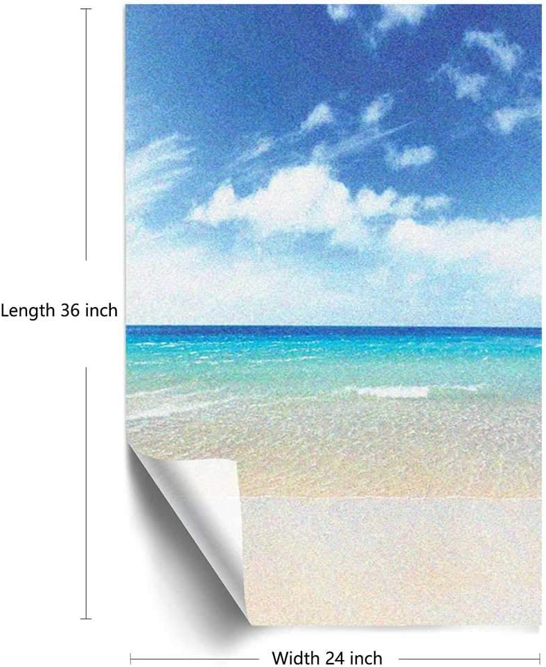 Ocean Frosted Window Film Window Privacy Film,Tropical Sandy Beach at Summer Sunny Day Holiday Vacation Theme Image Print Removable Glass Sticker for Bathroom Kitchen Room Office,Blue Ivory 24" x 36"