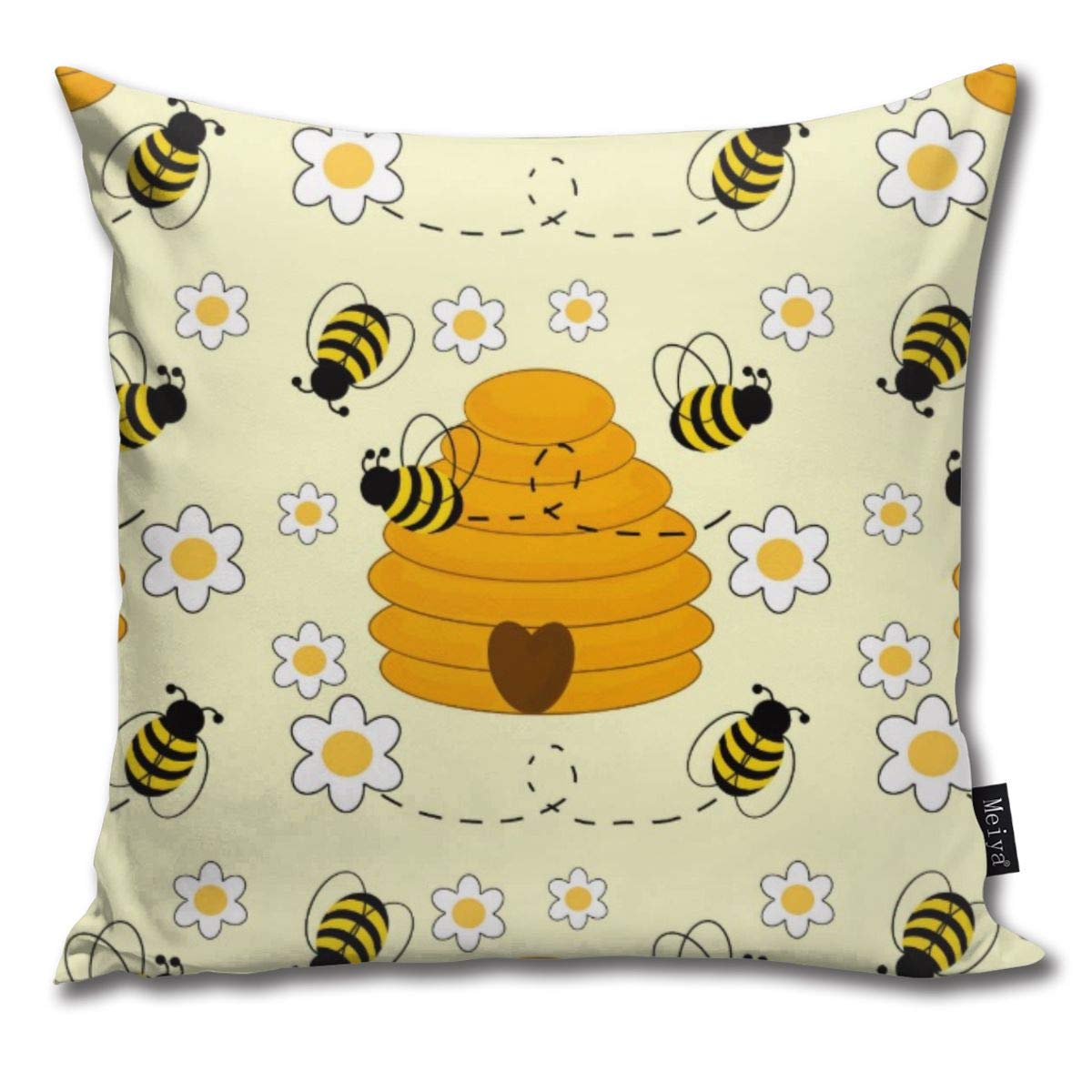 Sotyi-Ltd Colorful Honey Bumble Bee Hive Sunny Yellow Floral Funny Square Pillow Cases Cushion Cover For Bedroom Living Room Decorative 18" X 18"