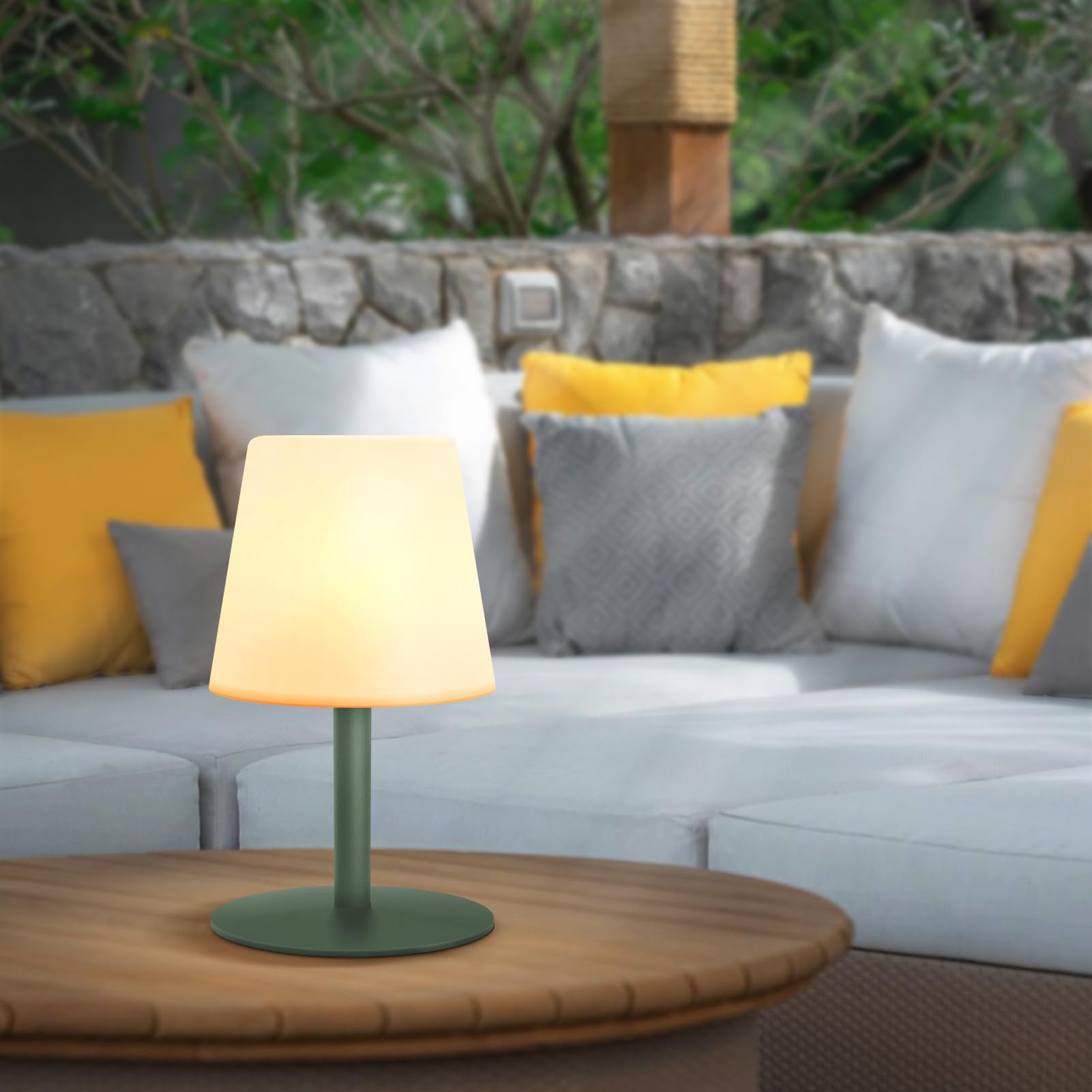 Lampe Exterieur Rechargeable 3000K ＆ 7500K 2 Luminosité Chargement USB Lampe de Table Sans Fil Lampe de Table LED IP44 Pour Terrasse Table de Repas Balcon Jardin (Gris vert)