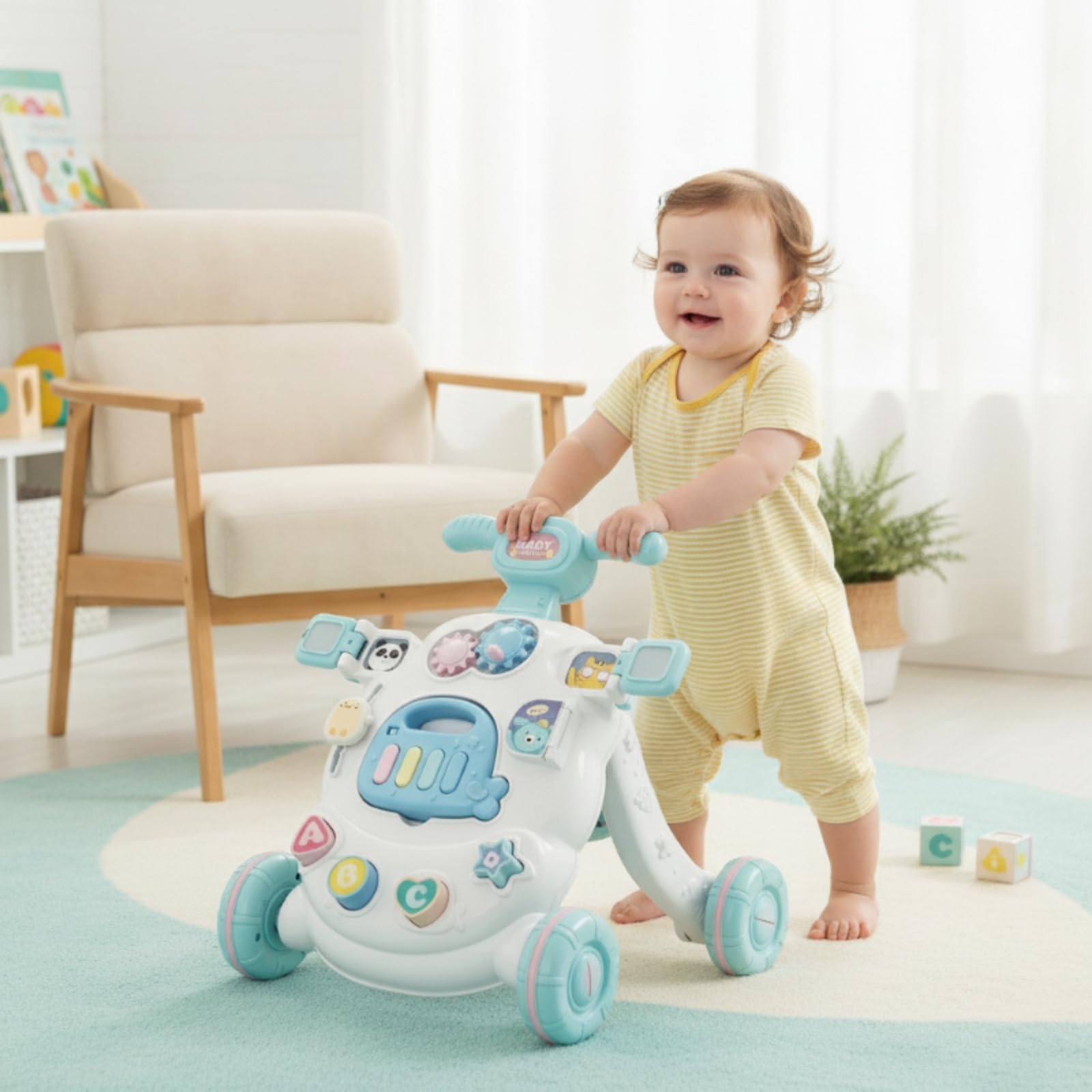 Soporte para Caminar Actividades Multifuncional Correpasillos con Ruedas Antivuelco Juguete para Casa, Pink Upgraded