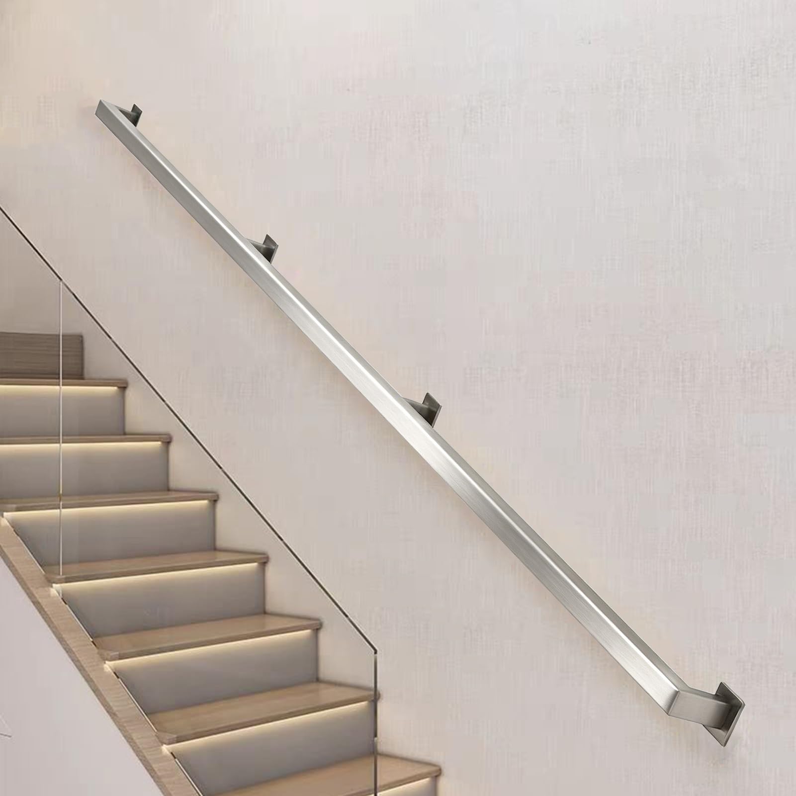 Drsyffsup Modern Stairs Handrail for Indoor and Outdoor Use, Anti-Slip Wall Mounted Safety Stair Railing 304 Brushed Stainless Steel Banister Rail for Elderly & Children(17ft/5.1m)