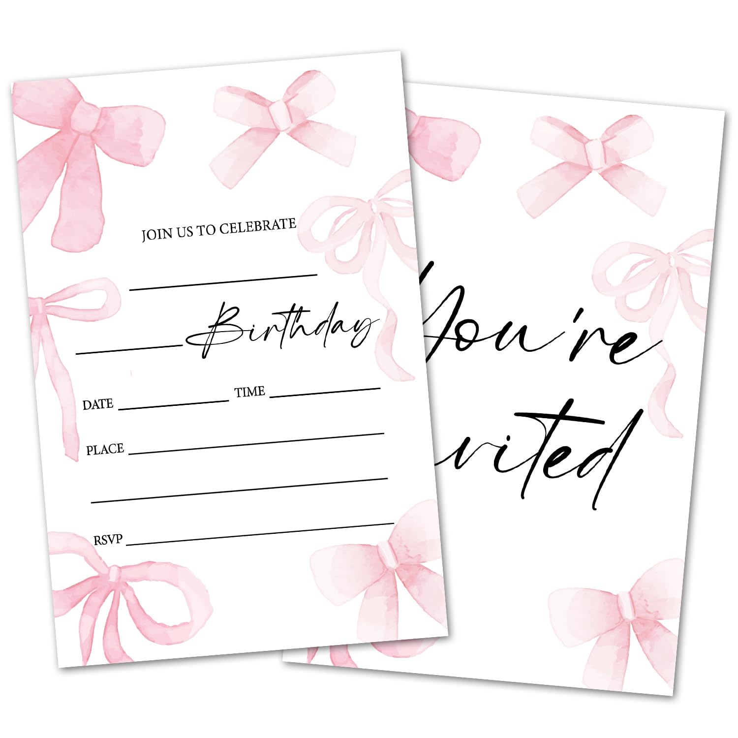 oayGnay Pink Bow Birthday Invitation Cards, Birthday Party Invitations for Teens Women Adults, 20 Invite Cards With Envelopes, Bow Party Favors
