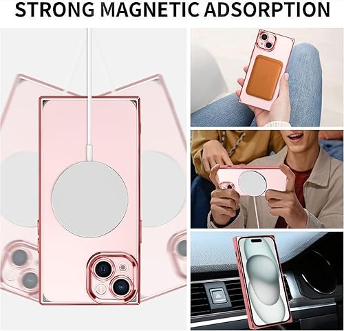 Miniatura 9 de LSL Funda magnética cuadrada para iPhone 15 compatible con MagSafe TPU suave parachoques anticaídas, antiarañazos, a prueba de golpes, cubierta