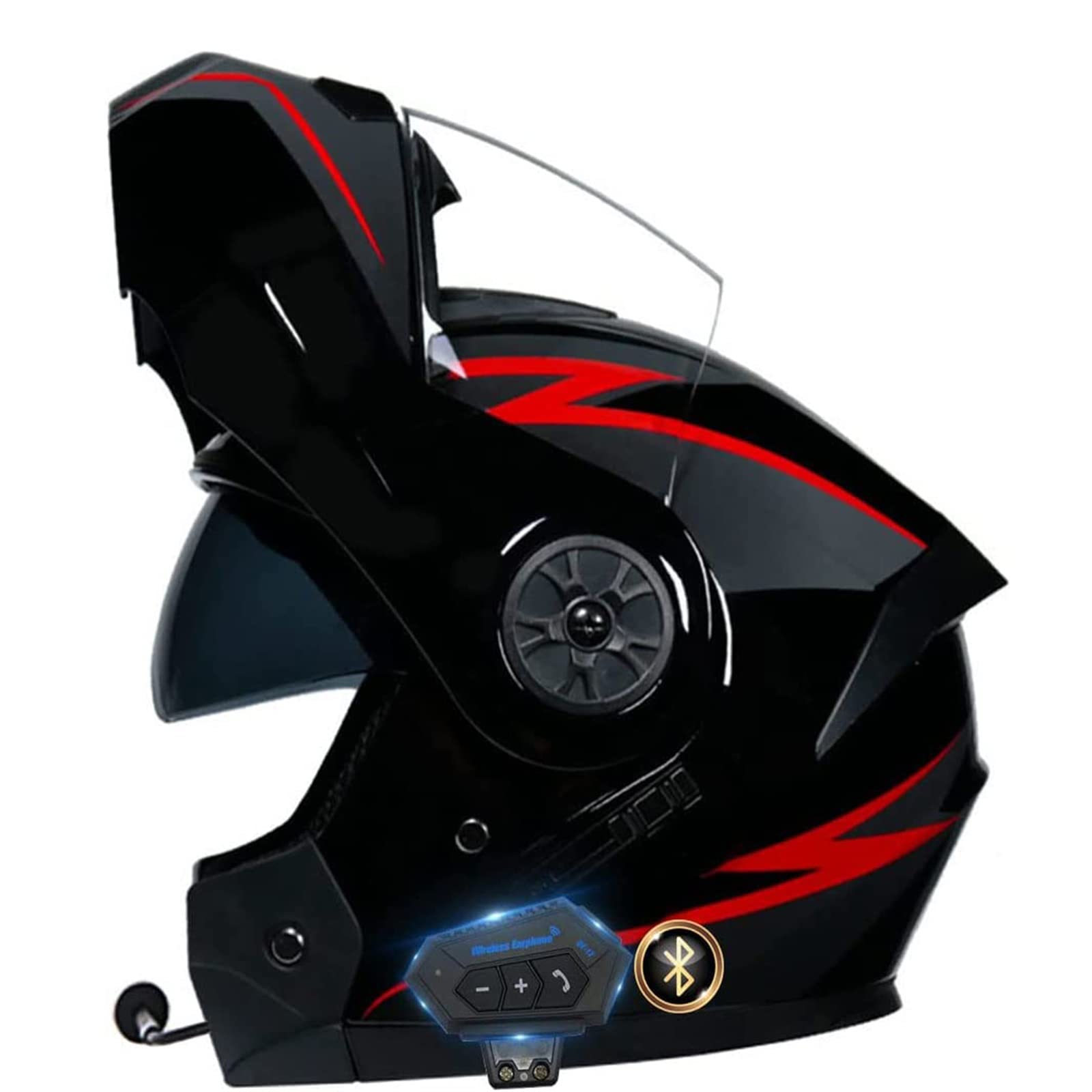 BGMKE Kask szczękowy z Bluetooth, integralny kask motocyklowy z podwójnym wizjerem, modułowy kask integralny typu flip up, kask motocyklowy dla kobiet i mężczyzn, zintegrowany kask motocyklowy,