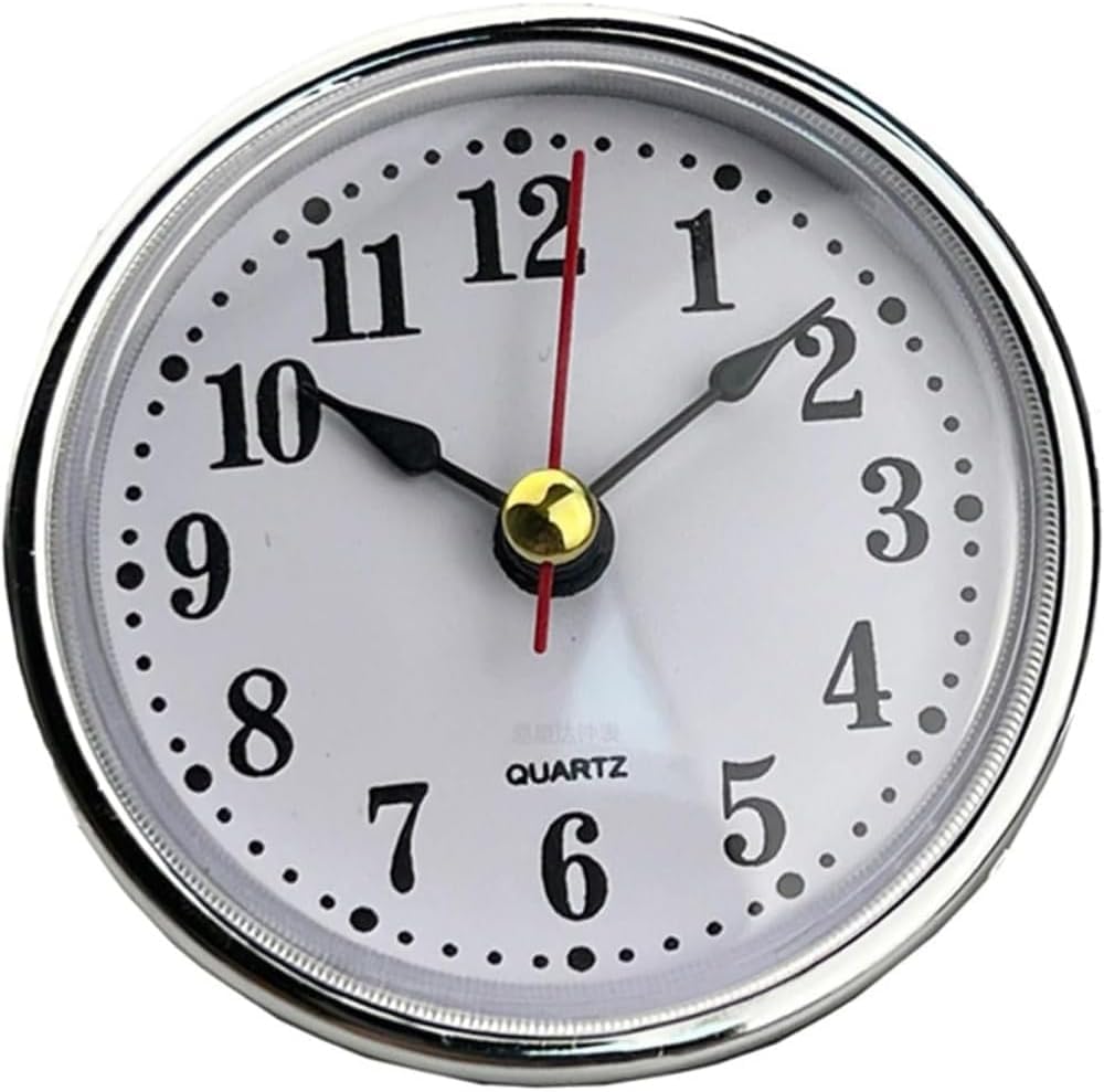 Nlinlin Silver Mini Clock Insert, 2-1/2Inch 65Mm Round Quartz Movement, White Face With Tone Arabic Numerals Clock Hardware