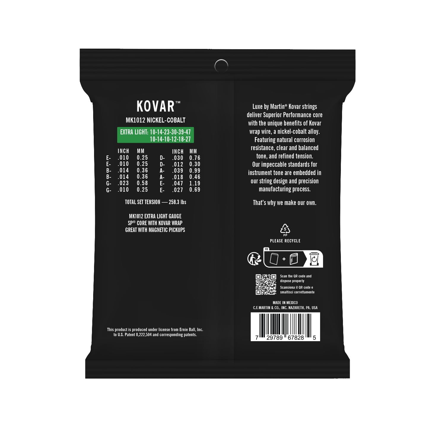 LUXE BY MARTIN Corde per chitarra Kovar SP Core – Extra Light Set 12 corde | Avvolgimento in lega nichel-cobalto con SP Core | Tensione ridotta, tono bilanciato e lunga durata