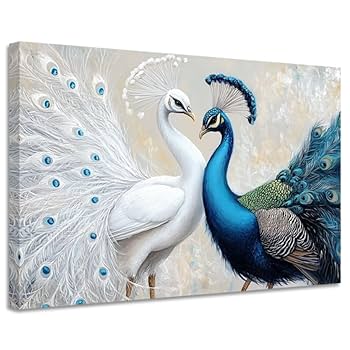 大きな孔雀の絵画 Amazon.co.jp: CGXLB 孔雀ウォールアート ヴィンテージ 青と白の