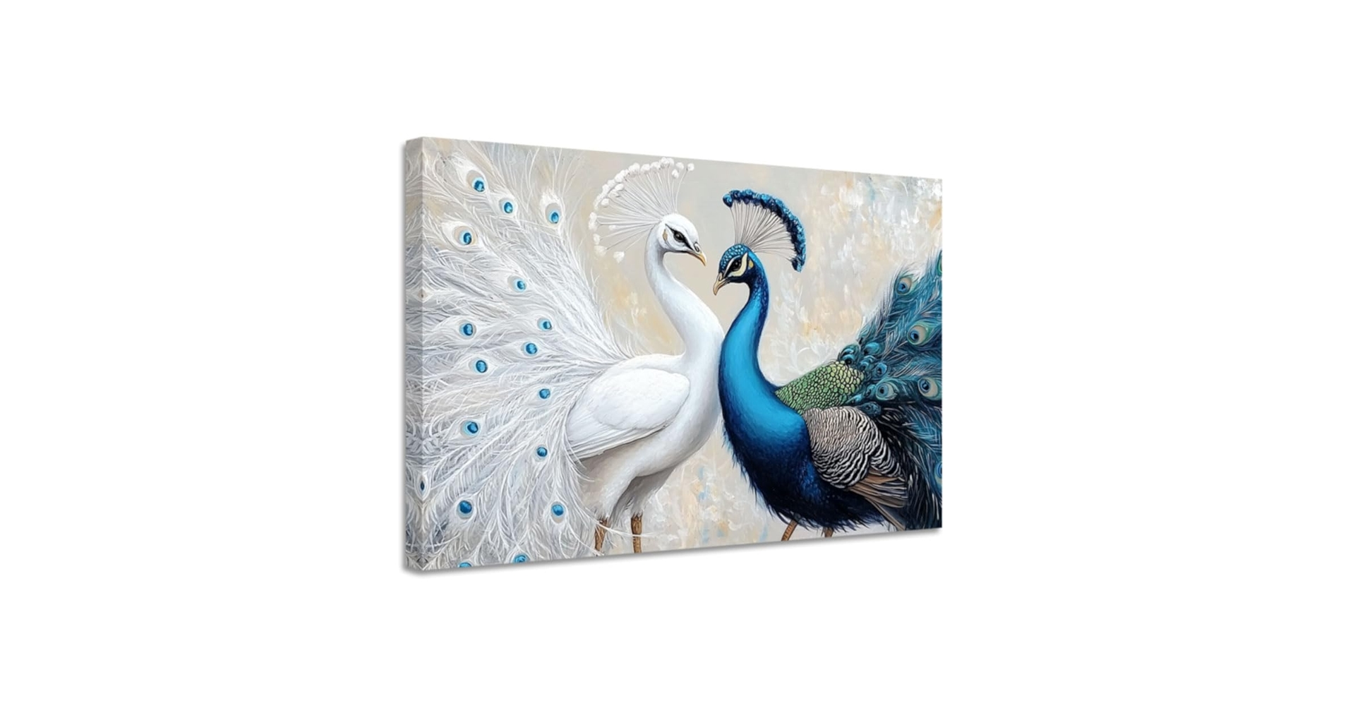 絵画　『色うつる空』 アクリル画　白孔雀　空 孔雀の絵。白孔雀の鳥のイラスト。紙にパステル。の写真素材