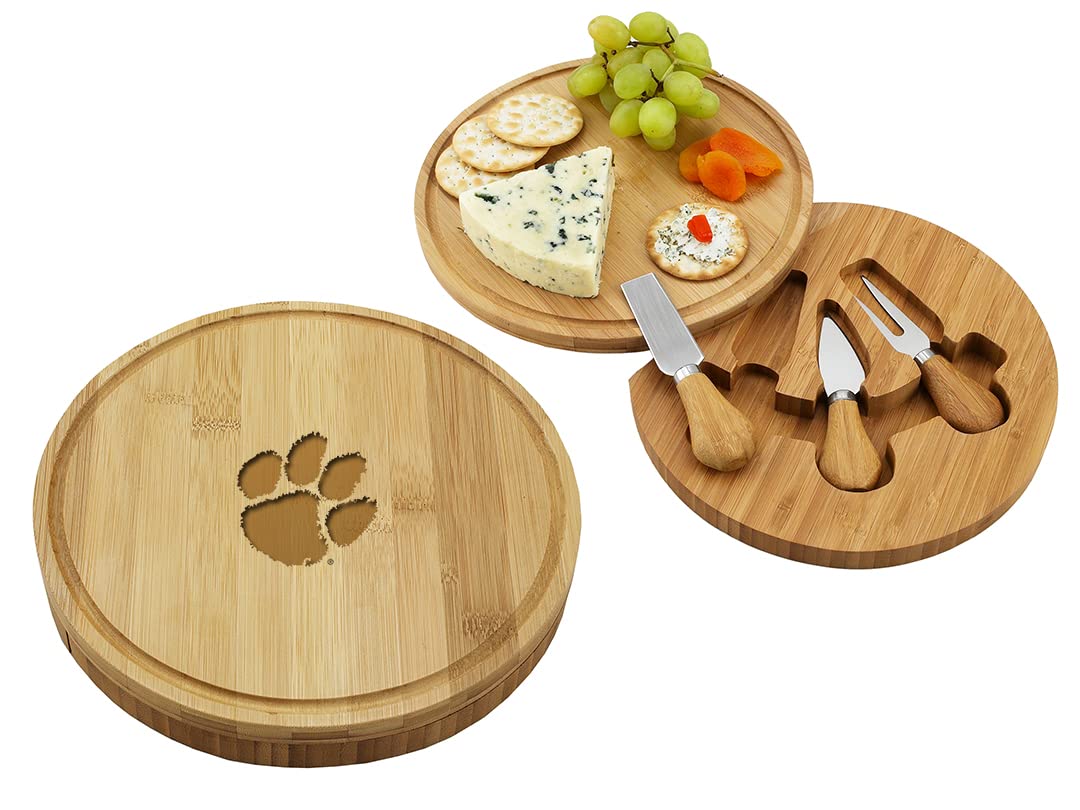 Picnic at Ascot Officially Licensed Collegiate Laser Engraved Bamboo Cheese/Charcuterie Board with knife Set & cheese Markers
