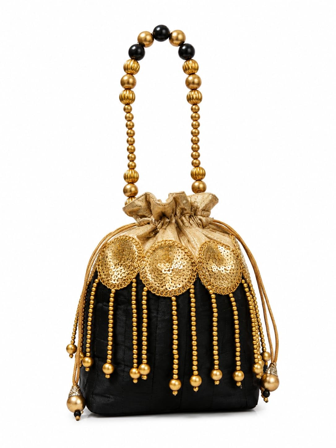 Black & Gold Potli Bag with Beaded Handle and Sequin Work-image-35