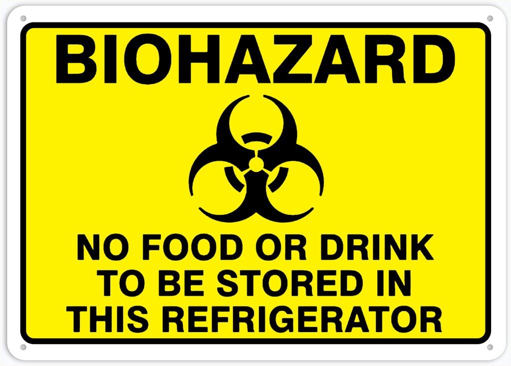 Xewazd A111 8"X12" Biohazard Sign - No Food/Drink Stored In This Refrigerator | Home Bar Cafe Restaurant Wall Decor Plaque