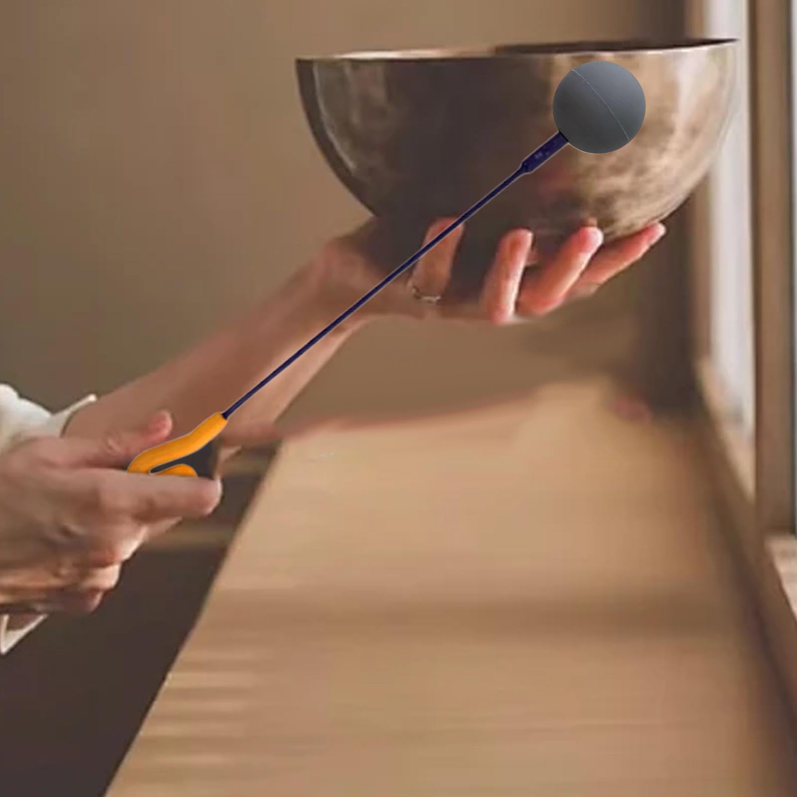 Friction Gong Mallet Doppelkopf, 27cm, Akustikklöppel, Resonanzhammer mit Gummikopf für Meditation und Klangreisen, Widerstandsfähigem Gummi Klangstab, Orange