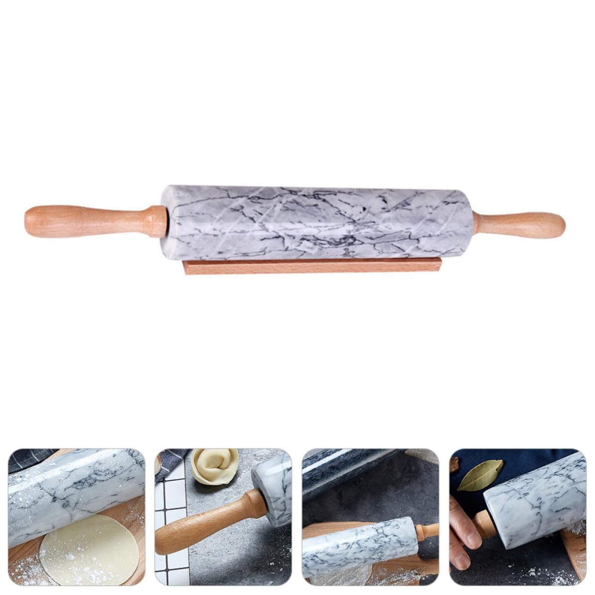 STOBAZA Rodillo de Mármol para Hornear Masa Mango de Madera Práctico y Multiusos, Diseño Simple Adecuado para Obsequio de Inauguración de Casa