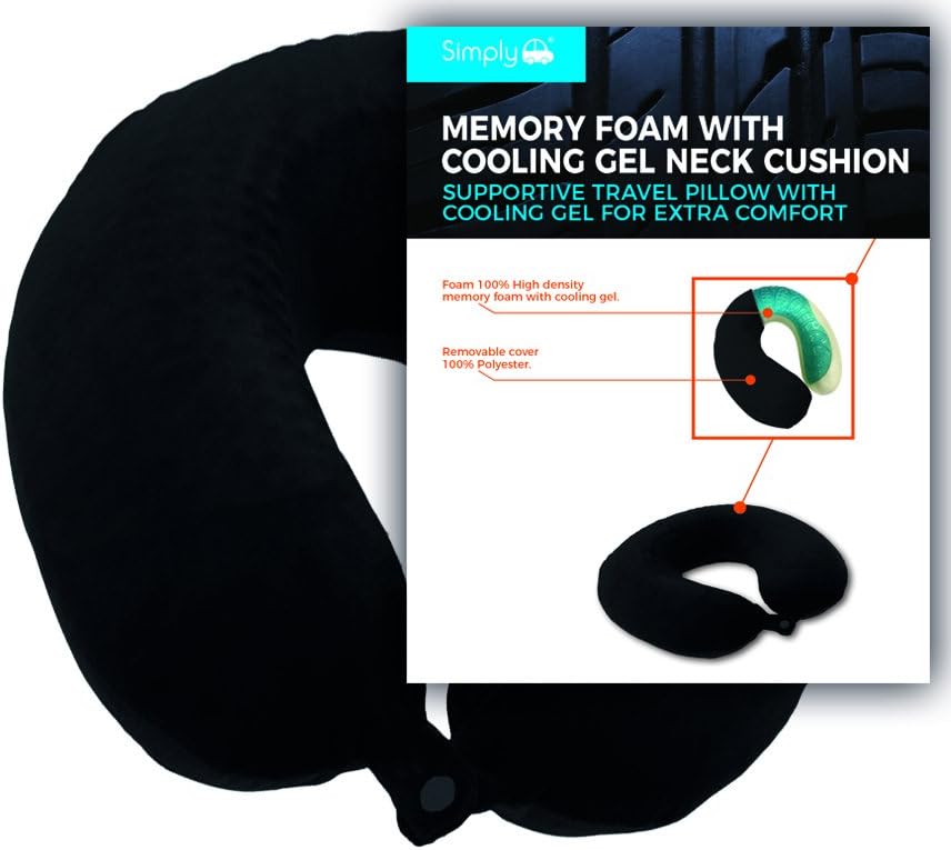 Simply BGNC01 Memory Foam with Cooling Gel Neck Cushion, Reduce Pressure On The Neck, Use in Car Home Wheelchairs Travelling Watching Tv or Reading, Black