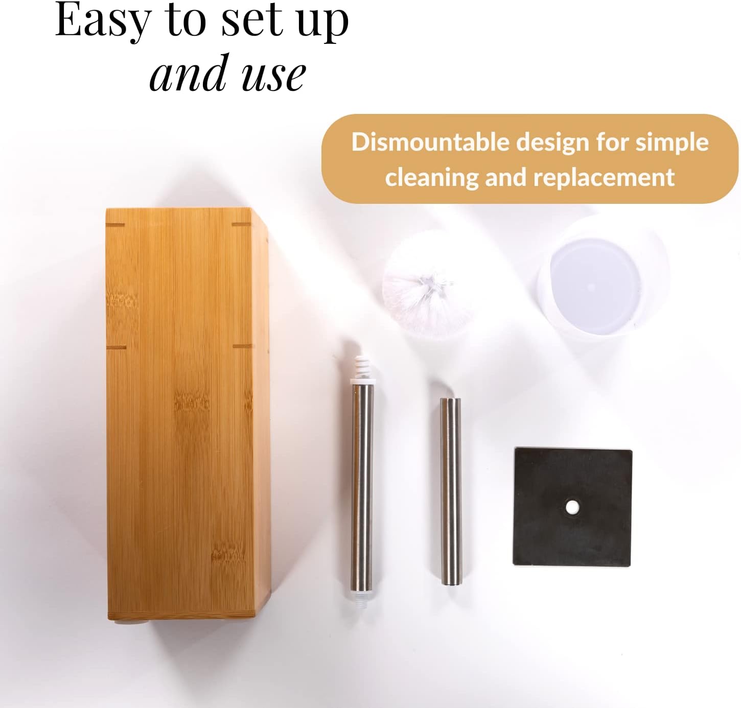 GOBAM Bamboo Toilet Bowl Cleaner with Holder for All Toilet Types and Bamboo Toilet Paper Holder Stand Storage Bundle