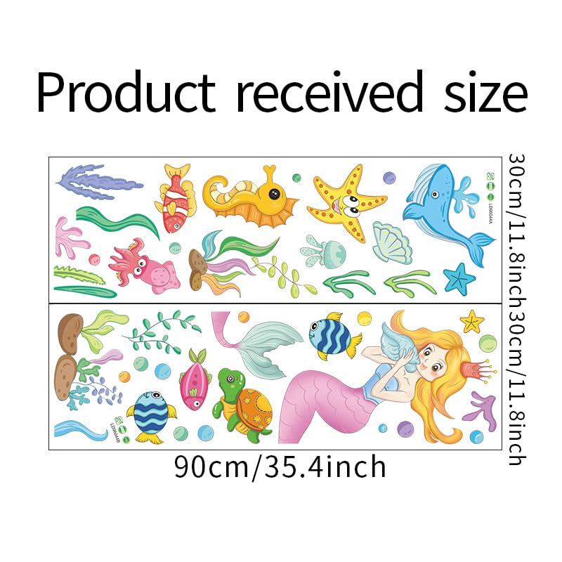 Image of Sea Mermaid Ocean Theme Wall Stickers for Kids Baby Girl Wall Stickers for Kids Room Bedroom Bathroom Playroom Nursery Living Room Decor Wall Art Nursery Kids Room Decoration Boho