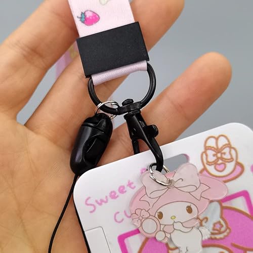 Miniatura 4 de Cordón de gatito con soporte para tarjeta de identificación, clip de identificación de gatito rosa de dibujos animados de Hallo, colgante Kawaii 3D