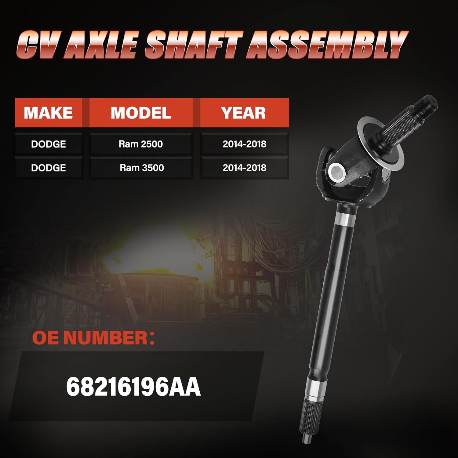 Front Passenger Side Axle Shaft Assembly Fit for Dodge Ram 2500 2014-2018 | Fit for Dodge Ram 3500 2014-2018, OE 68216196AA