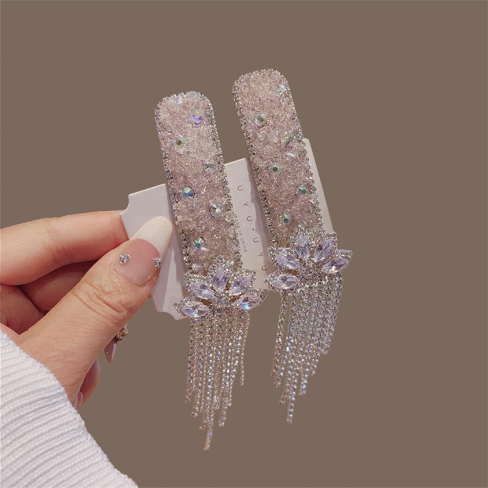 Forcine per Capelli Crystal Tassel Hair Clip Side Forehead Bangs One-Word Accessory Ornament(Two Pack(Light Pink)