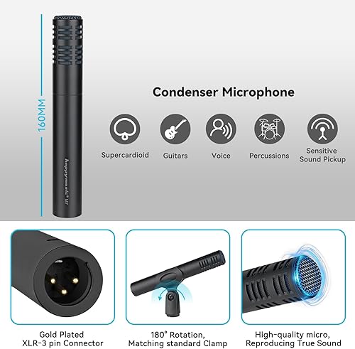 Miniatura 4 de happymusic M7 - Kit de micrófono de batería con cable, 7 piezas de metal dinámico de micrófono y platillos de bajo dinámico, uso para batería vocal,