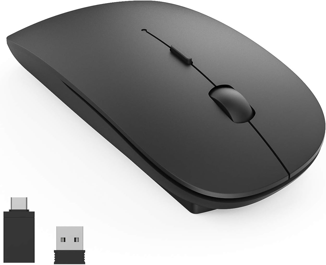 Wireless Mouse,2.4G Slim Noiseless Mouse with USB and Type-C Receiver,1600DPI Portable Cordless Computer Mouse for PC/Laptop/Mac/Desktop(Matte Black)