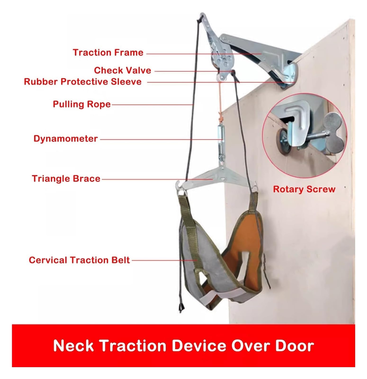 Dispositivo de tracción para el cuello, unidad de tracción cervical sobre la puerta para aliviar el dolor, arnés portátil para el cuello con hamaca para alineación y relajación de la columna vertebral