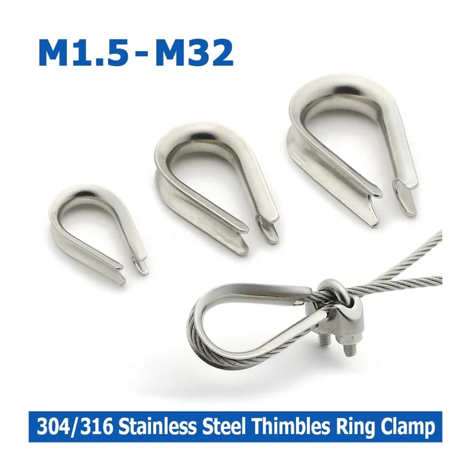 1-10 Uds M1.5-M32 Dedales De Acero Inoxidable 304 Abrazadera Anillo Cable Cuerda Funda Protectora Aparejo(M16,316_5PCS)