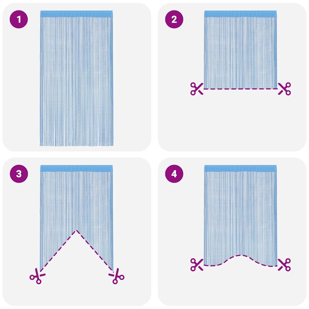 vidaXL Tende a Filo 2 pz Azzurro 140x250 cm, Tenda a Frange, Tenda a Tasca con Asta, divisorio, Tenda a Corda per Porte, Tenda a Filo