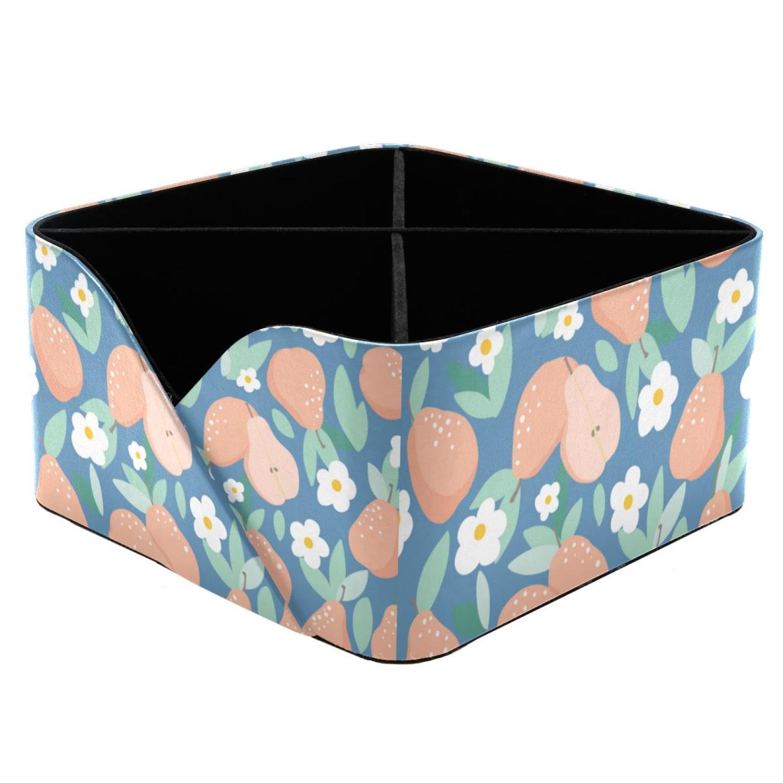 Pear and Flowers Rectangular Pen Holder, Storage Box for Kids Woman, Store Stationery, Cosmetics