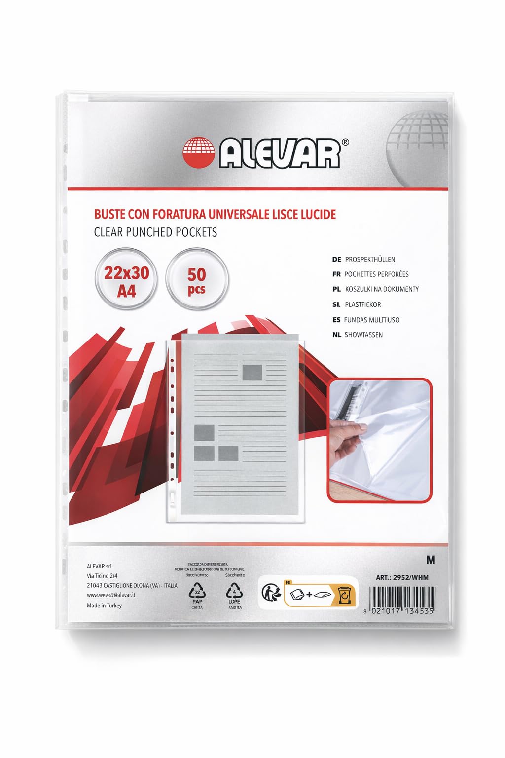 50 x A4 Universal Clear Medium Thick Gloss Finish Punched Envelopes
