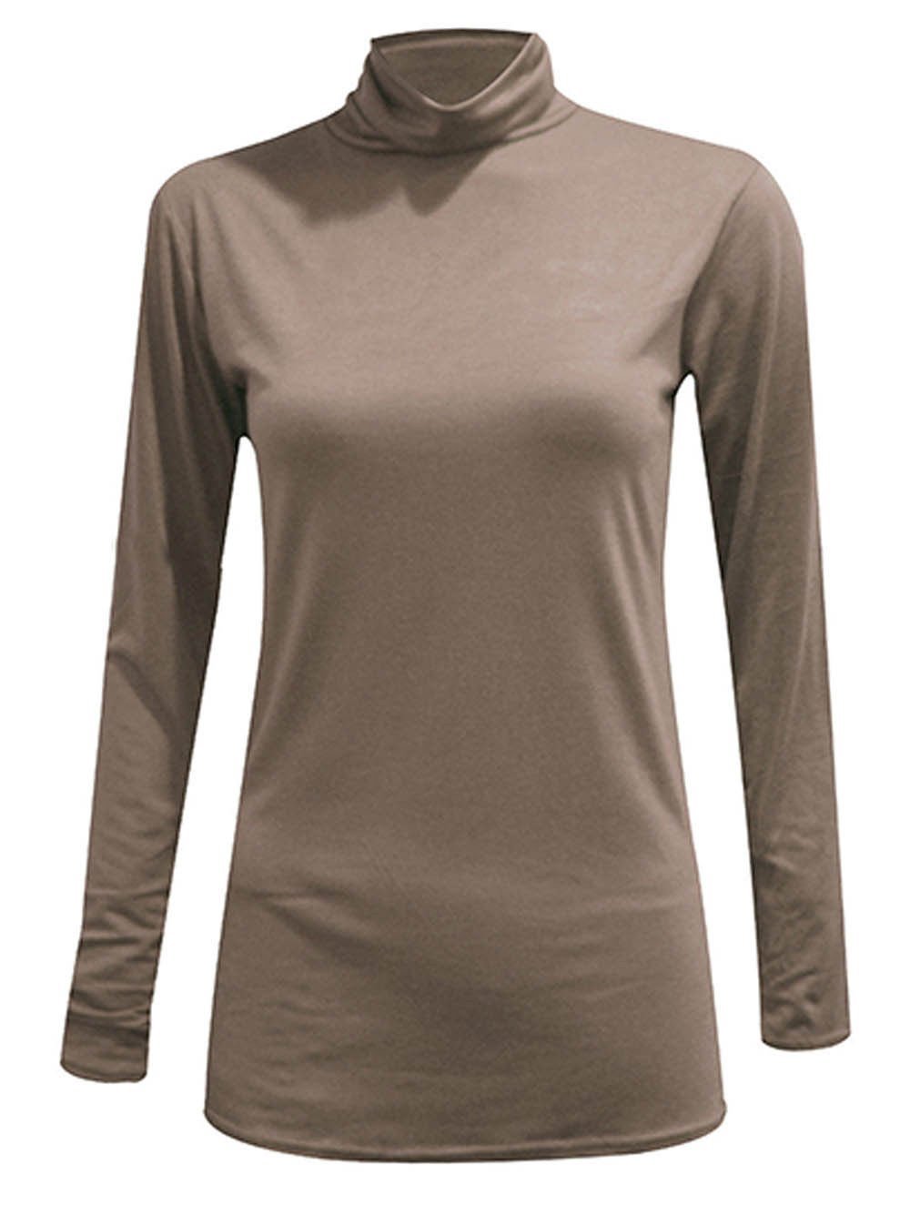 WearAll New Ladies Turtle Neck Long Sleeved Stretch Plain Polo Top - Mocha 8-10