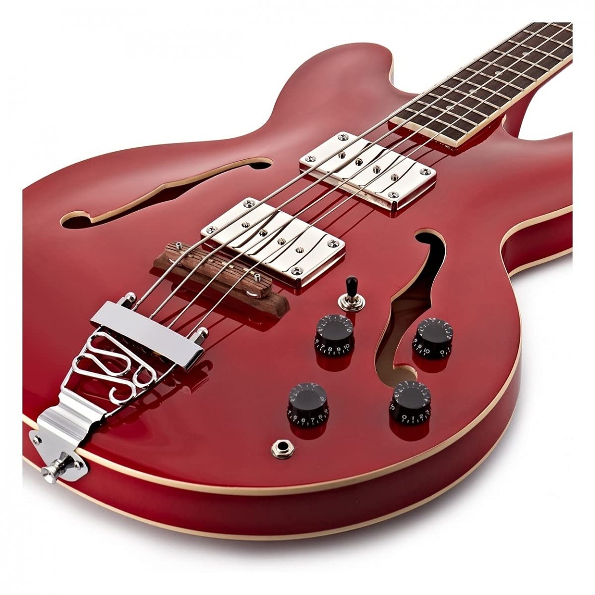 Gear4music Basso Semiacustico San Francisco Wine Red | Design Ispirato agli Anni '60-'70, Corpo a Doppio Cutaway in Wine Red, Due Pickup P90 Single Coil, Custodia e Cavo