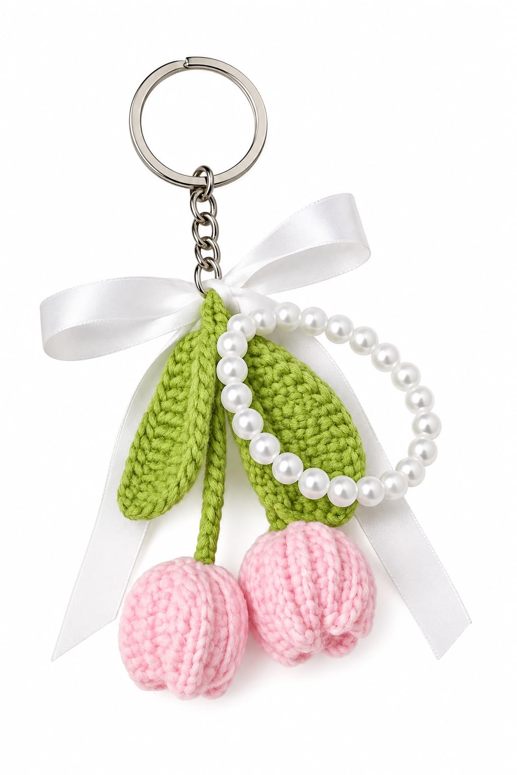 Generic Handmade Crochet Tulip Keychain with Pearl Bracelet - Image 1