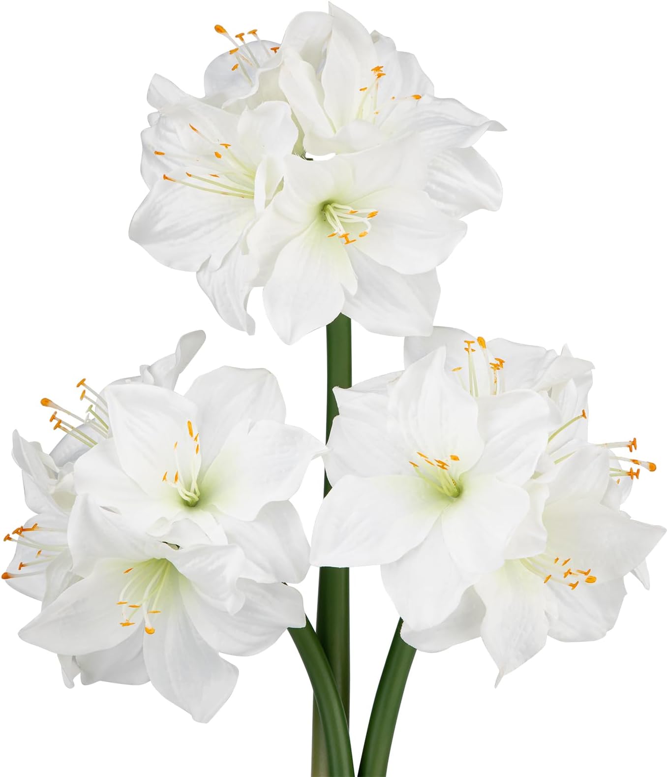 Oairse 3PCS Amaryllis Artificial Flowers 17.3 Inch Faux Amaryllis Lily Flowers Stems with 4 Heads Silk Floral Bouquet for Christmas Home Room Table Centerpiece Wedding Party Arrangements