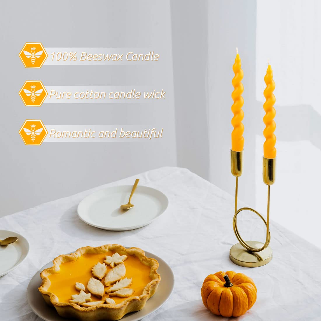 DEYBBY Spiral Beeswax Candle, 7 inch 2 Pack Twisted Pure Beeswax Candles for Home Meditation Dinner Decor