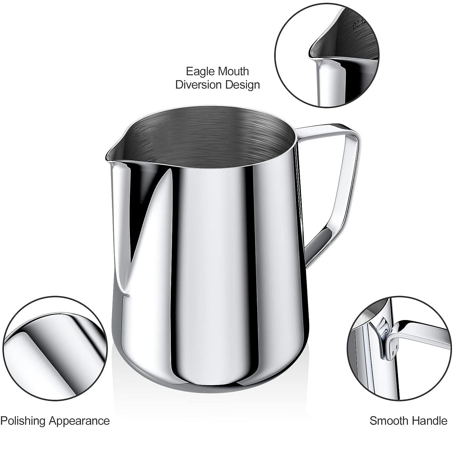 2 Pezzi Bricco da Latte in Acciaio Inox, 150ml/350ml Brocca in Schiuma con Segno, Lattiera Mucca per Cappuccino, per Espresso, Cappuccino e Latte Art