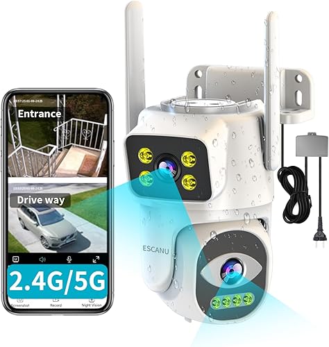 Cámara de seguridad de doble lente para exteriores, cámara WiFi para seguridad del hogar, vigilancia en el hogar al aire libre, PTZ, audio de 2