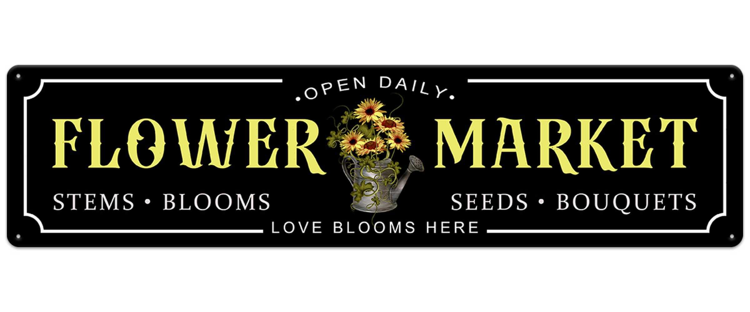Flower Market Vintage Metal Sign - Retro Garden Decor, Flower Shop Sign, 4x16 Inches
