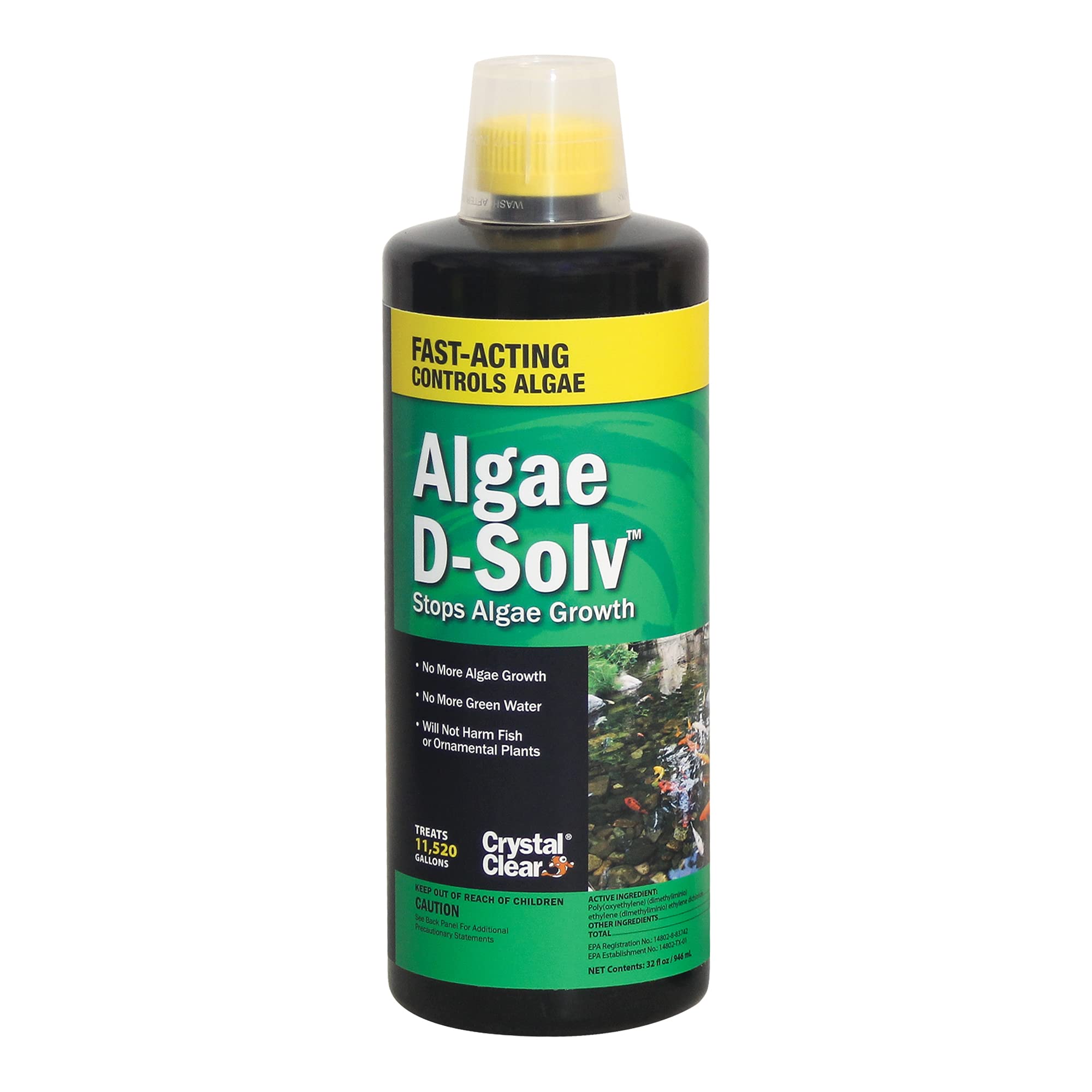 CrystalClear Algae D-Solv - EPA Registered Algaecide - 32 Ounces Treats 11,520 Gallons