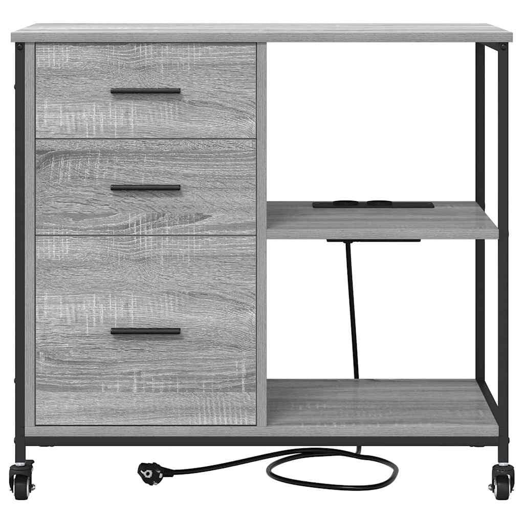 Armadio con stazione di ricarica con ruota, grigio Sonoma, 76 x 41 x 72 cm, armadietto per ufficio, armadietto per soggiorno, ufficio