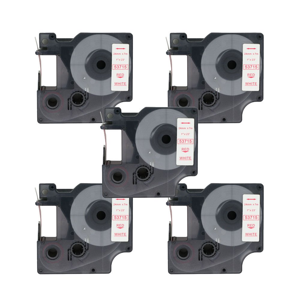 BROVACS 5 Pack Red on White Label Tape Compatible for DYMO D1 53715 24mm 1" OPA2415x5 โ image 1