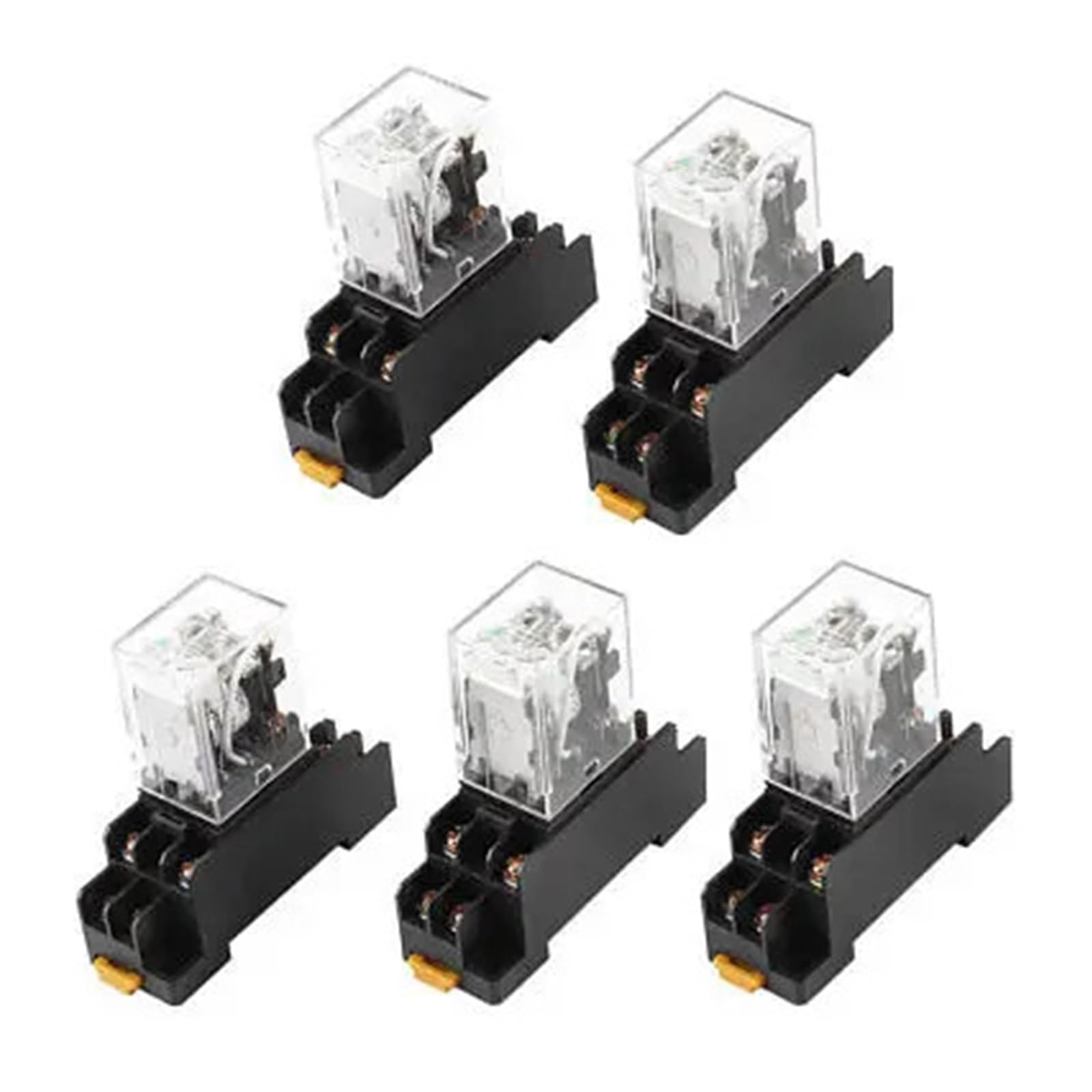 Relé de potencia DPDT 12V de 8 pines con base para carril y piloto luminoso LED verde de control 3