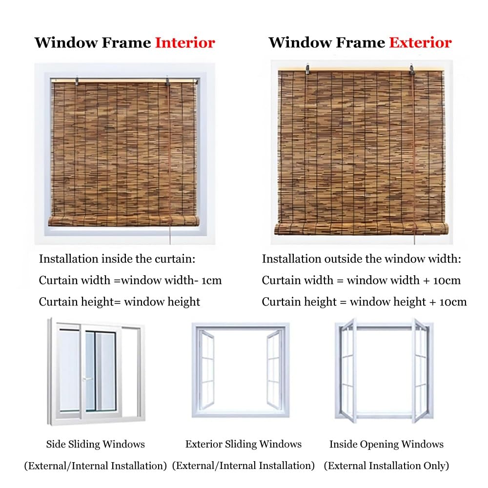 Anti-UV Rideaux en Roseau, Naturel Store Enrouleur Roseau, Store Bambou Intérieur Exterieur, Imperméables Rideau De Paille, pour Jardin Patio(W31xH63IN (80x160CM))
