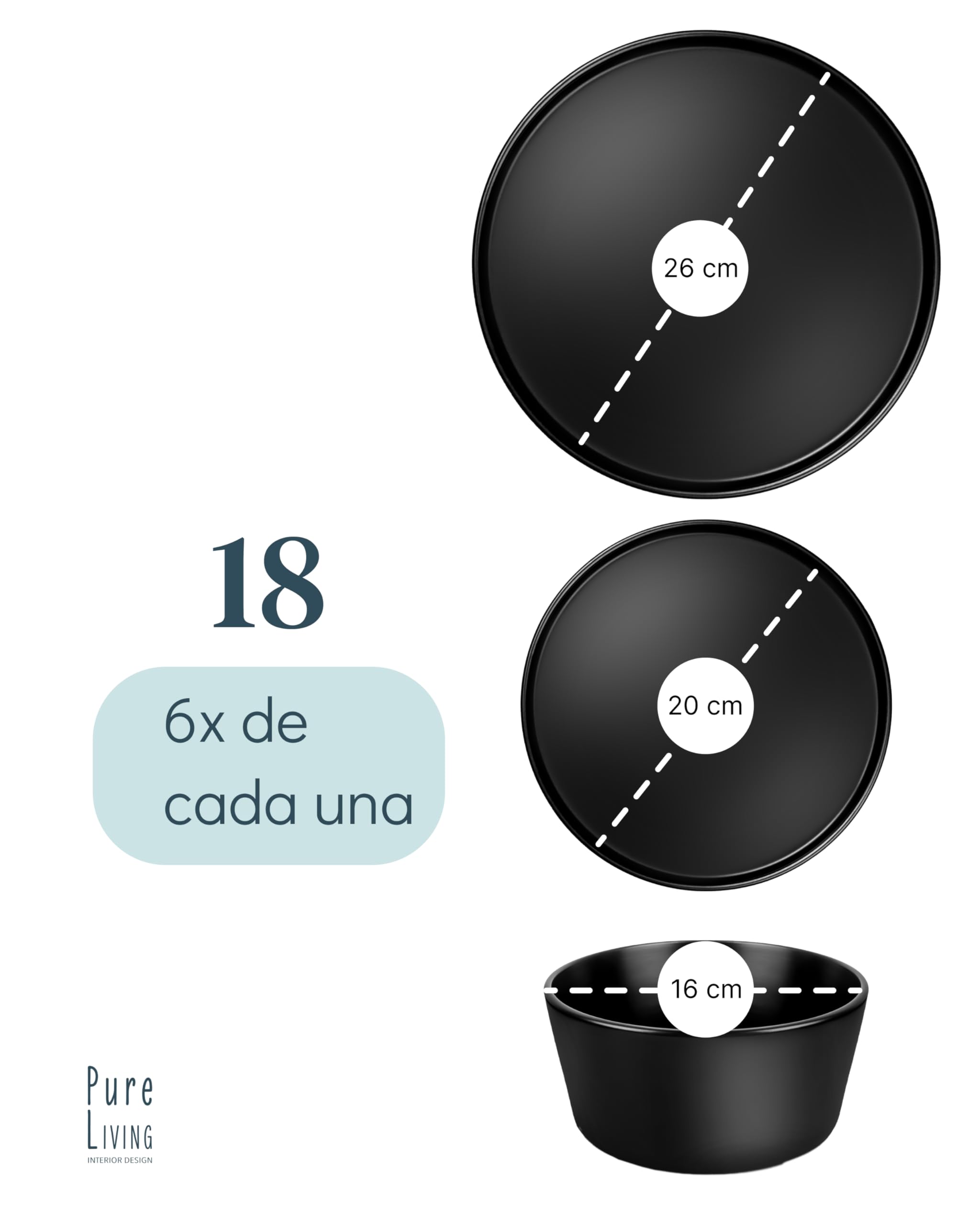 Vajillas Completas de Piedra Negra para 6 Personas -Estilo Urbano Moderno - Juego de Platos de 18 Piezas - Aptos para Lavavajillas y Microondas - Vajilla Negra Mate -Set de Platos Elegante y Funcional